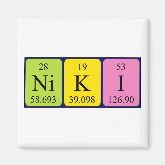 imán de nombres de tabla periódica de Niki (Frente)