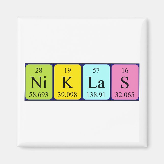 imán de nombres de tabla periódica de Niklas (Frente)