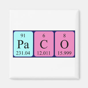 Imán de nombres de tabla periódica de Paco