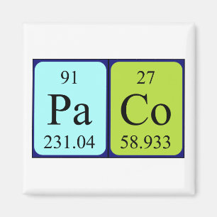 Imán de nombres de tabla periódica de Paco
