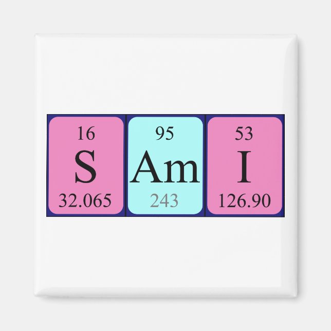 imán de nombres de tabla periódica de Sami (Frente)