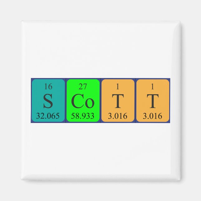 Imán de nombres de tabla periódica de Scott (Frente)