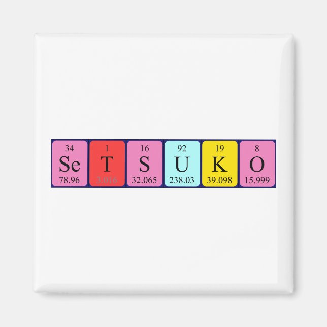 Imán de nombres de tabla periódica de Setsuko (Frente)
