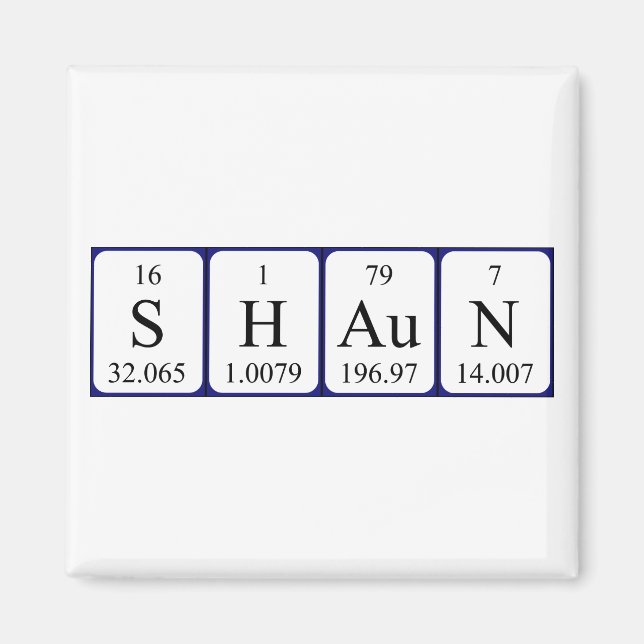 Imán de nombres de tabla periódica de Shaun (Frente)