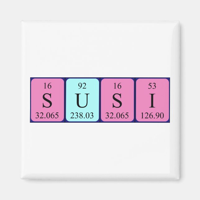Imán de nombres de tabla periódica de Susi (Frente)