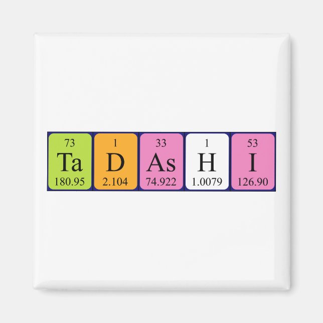 imán de nombres de tabla periódica de Tadashi (Frente)