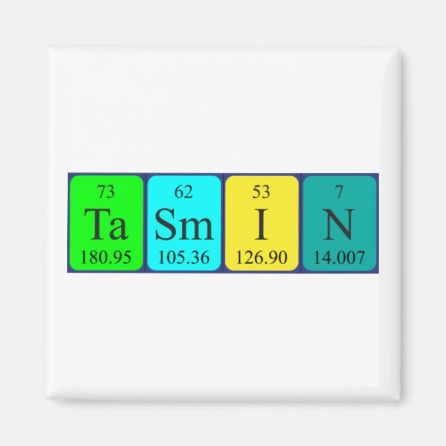 imán de nombres de tabla periódica de Tasmin (Frente)