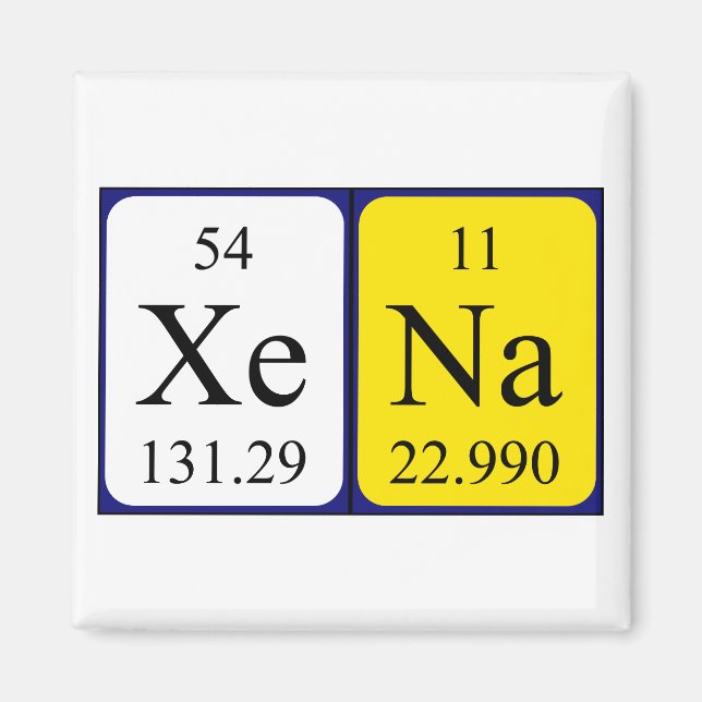 imán de nombres de tabla periódica de Xena (Frente)