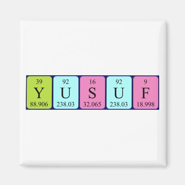 Imán de nombres de tabla periódica de Yusuf (Frente)