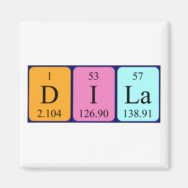 Imán de nombres de tabla periódica Dila (Frente)