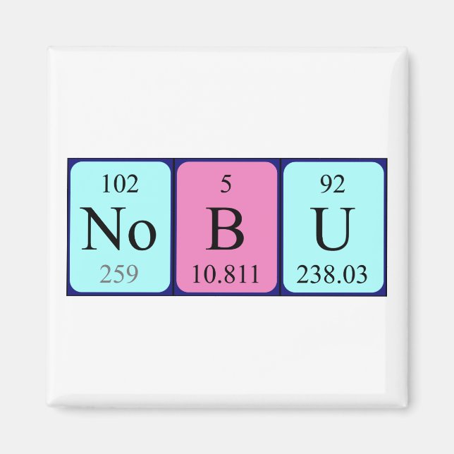 Imán de nombres de tabla periódica Nobu (Frente)
