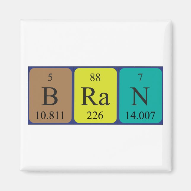 Imán de nombres de tabla periódicos de Bran (Frente)