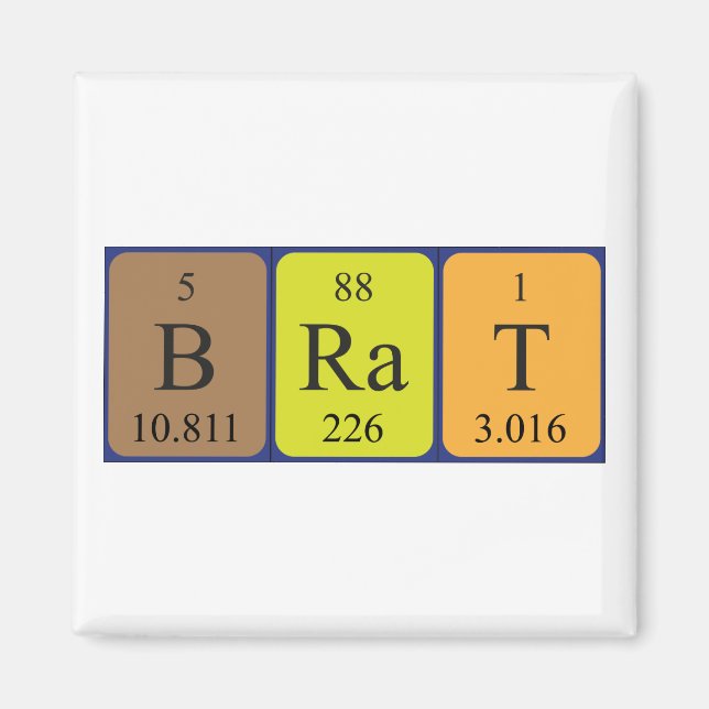 Imán de nombres de tabla periódicos de Brat (Frente)