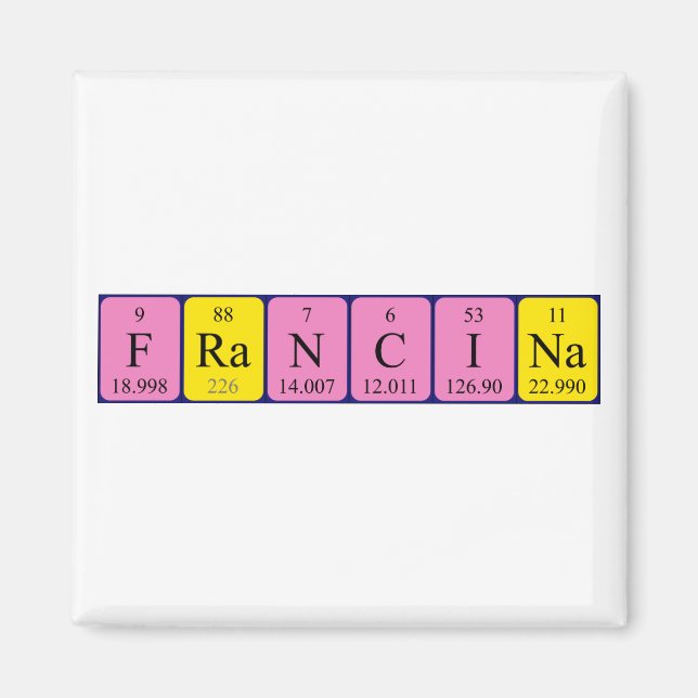 Imán de nombres de tabla periódicos de Francina (Frente)