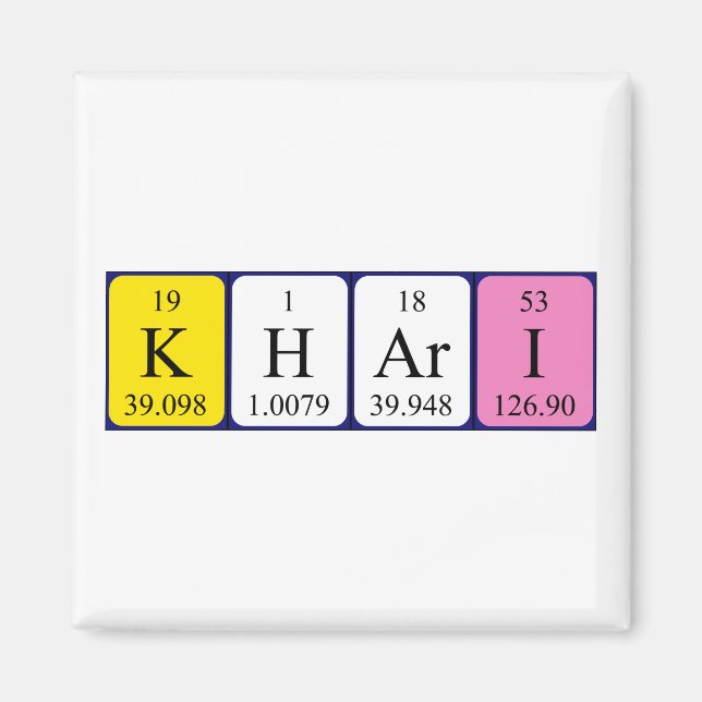 Imán de nombres de tabla periódicos de khari (Frente)
