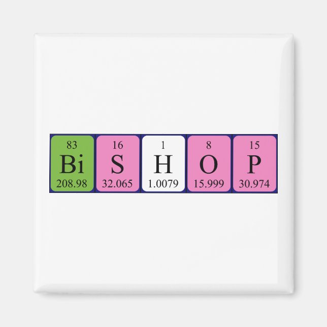 Imán de nombres de tabla periódicos de Obispo (Frente)