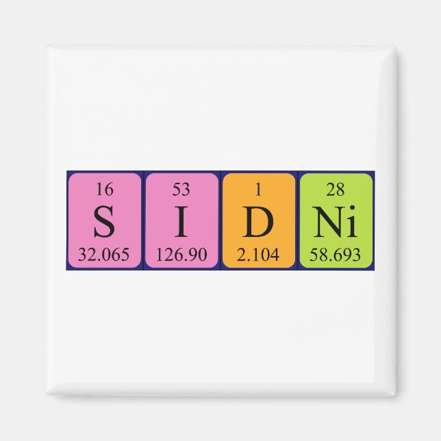 Imán de nombres de tabla periódicos de Sidni (Frente)