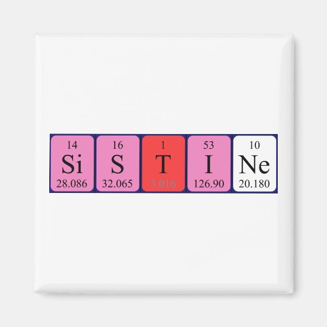 Imán de nombres de tabla periódicos sistinos (Frente)
