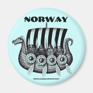 Imán de Noruega con vikingos en arte de tinta de p