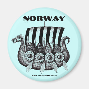 Imán de Noruega con vikingos en arte drekar de la