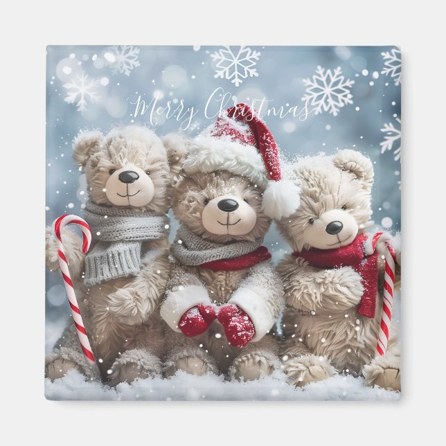 Imán de osito de peluche navideño adorable (Frente)