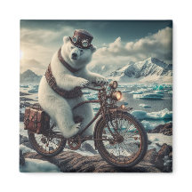 Imán de oso polar Steampunk montando bicicleta