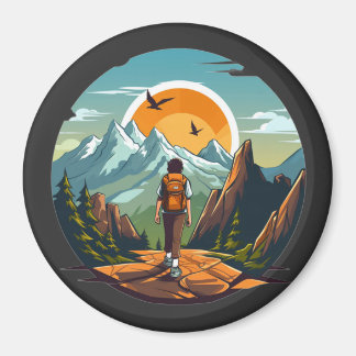 Imán de paisaje montañoso de aventuras espera