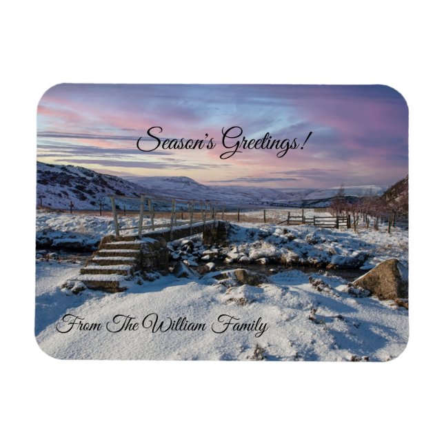 Imán de paisaje nevado de Navidad (Horizontal)