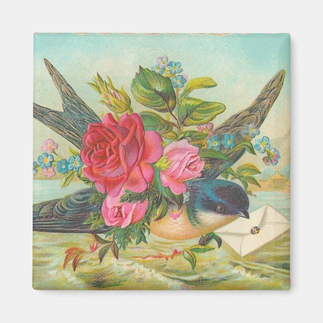 Imán de pájaro azul vintage (Frente)