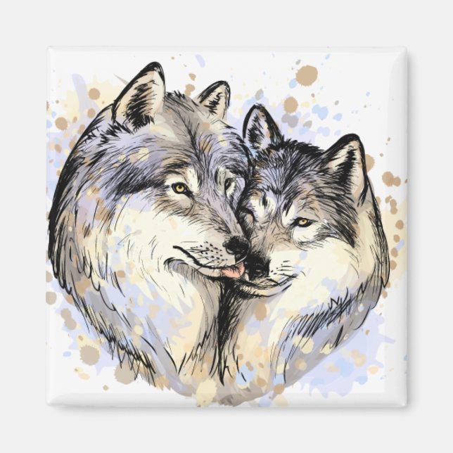 imán de pareja de lobos (Frente)
