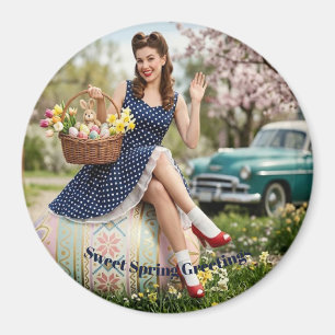 Imán de Pascua Pin-Up Vintage   Dulce Primavera