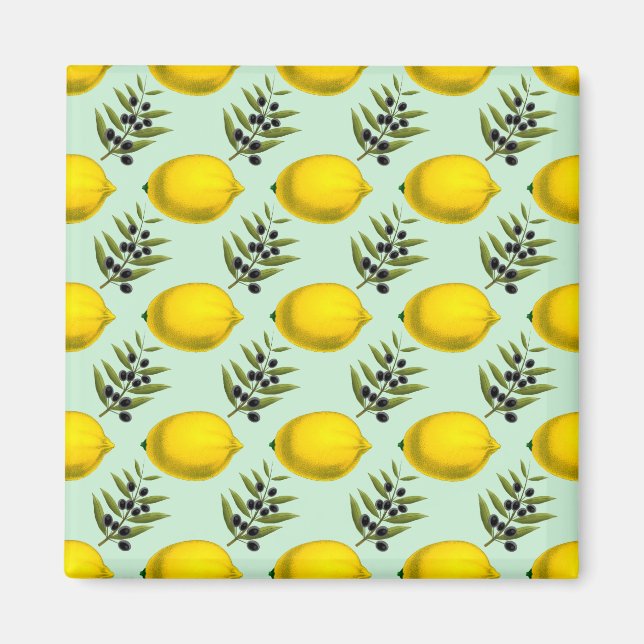 Imán de patrón de limón y aceitunas con acuarela r (Frente)