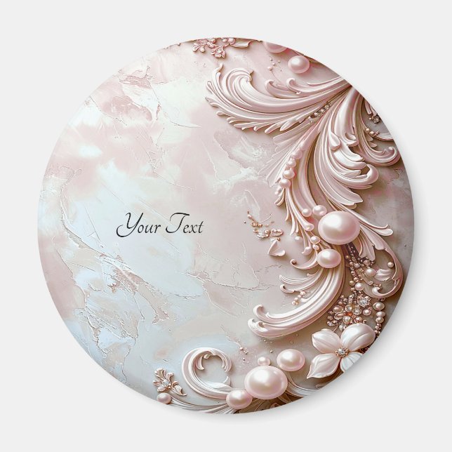 Imán de perla y floral ornamentado rosa (Frente)