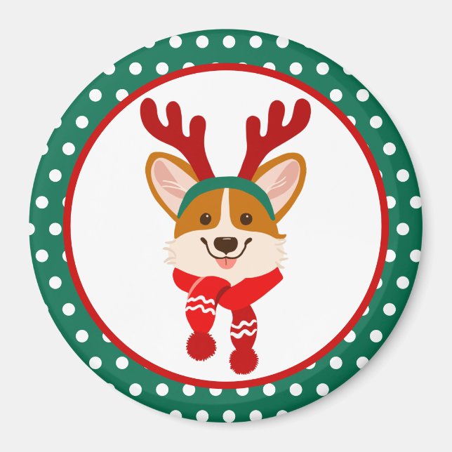 Imán de perro Corgi Feliz Navidad (Frente)