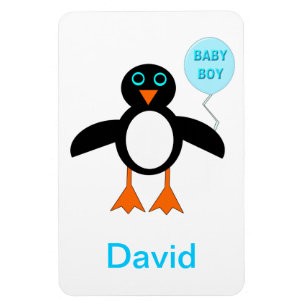 Imán de Personalizable pingüino de niño azul lindo