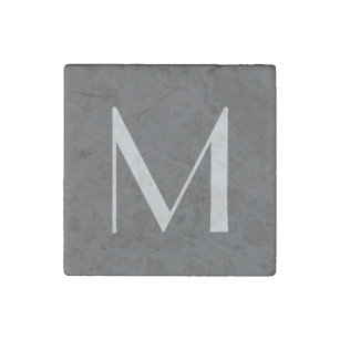 Imán De Piedra Monograma Gris Moderno Añadir su nombre inicial