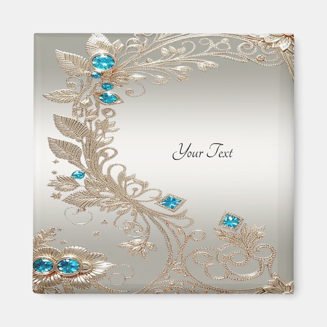 Imán de piedras azules doradas decorativas (Frente)