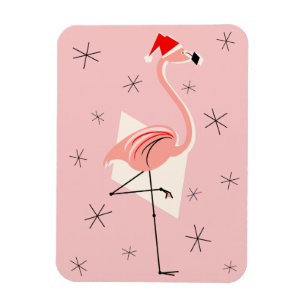 Imán de Pink Flamingo Santa flexible retrato
