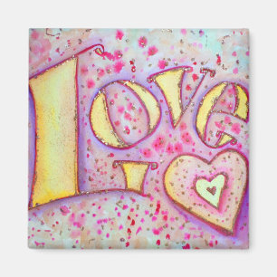 Imán de pintura de arte de amor rosa dulce