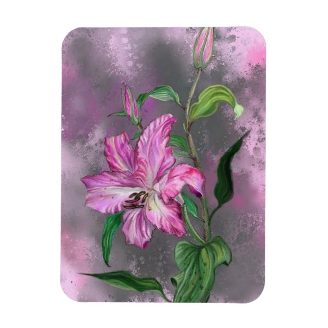 Imán de pintura de flores de lirio rosa morado (Vertical)