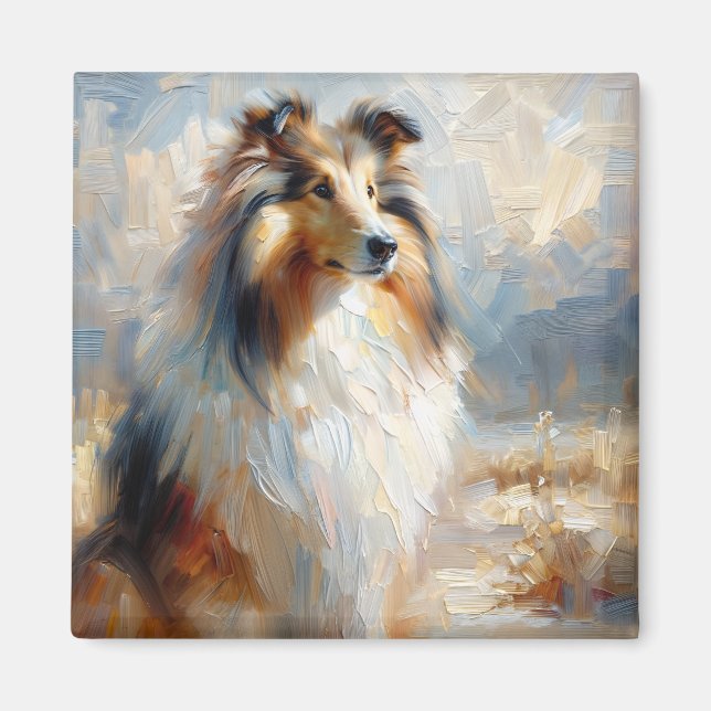 Imán de pintura de perro Collie - Mirada leal (Frente)
