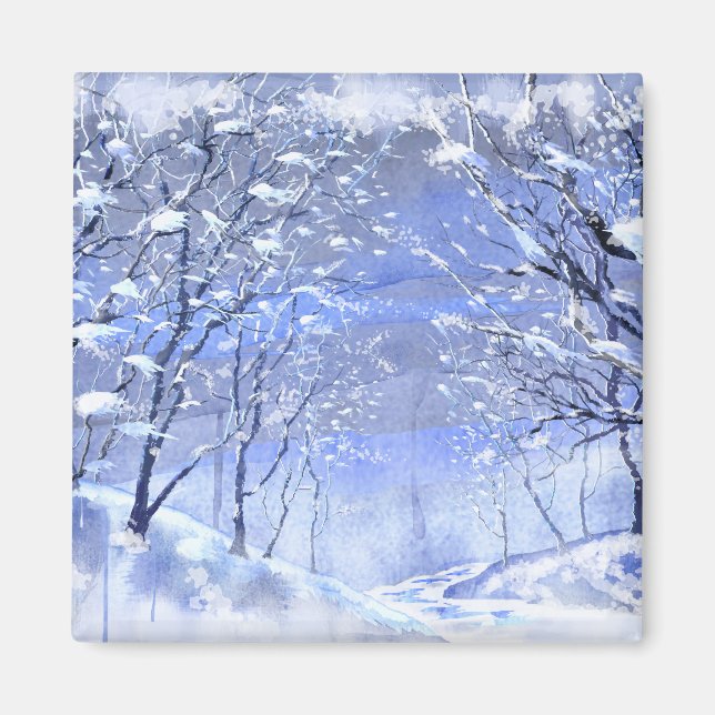 Imán de pintura de Winter Woods para navidades (Frente)