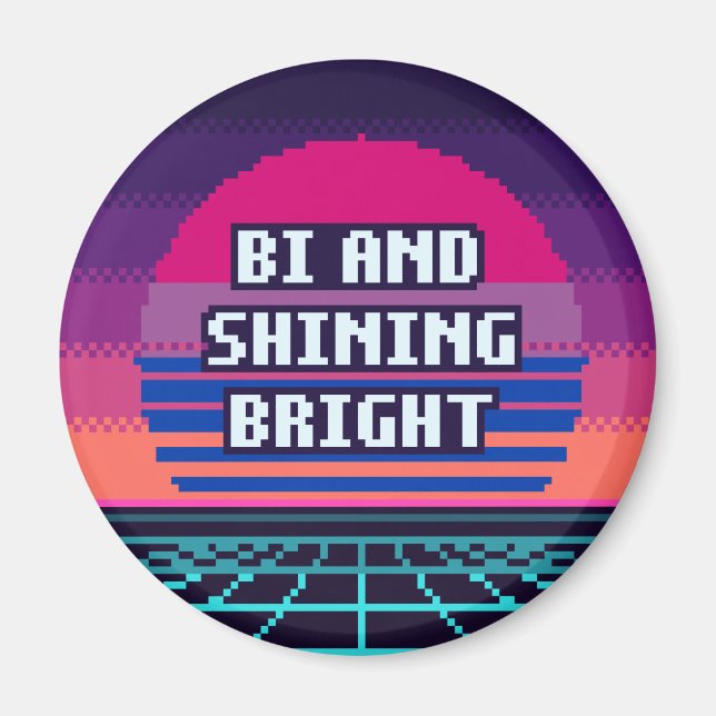 Imán de píxel de orgullo brillante y Bi (Frente)