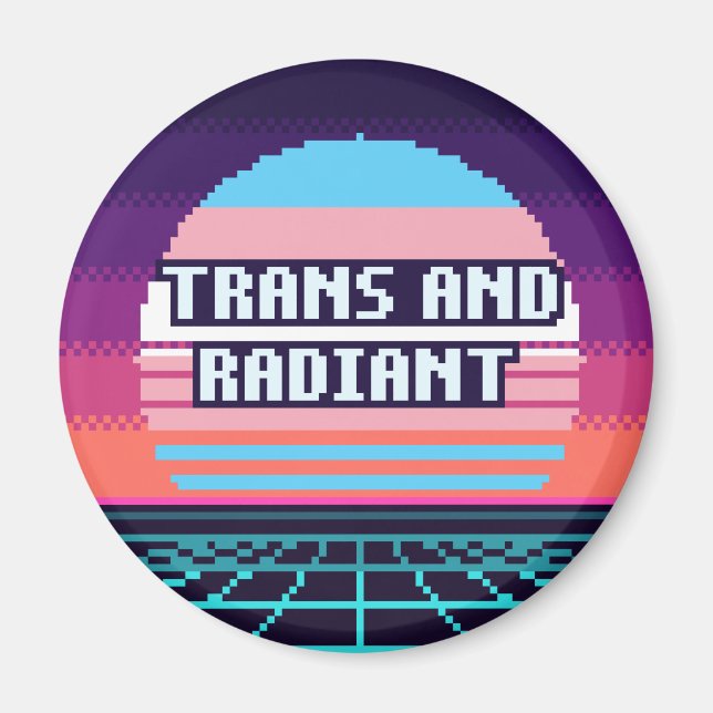 Imán de píxel de orgullo trans y radiante (Frente)