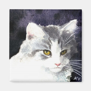 Imán de plata y blanco del gatito