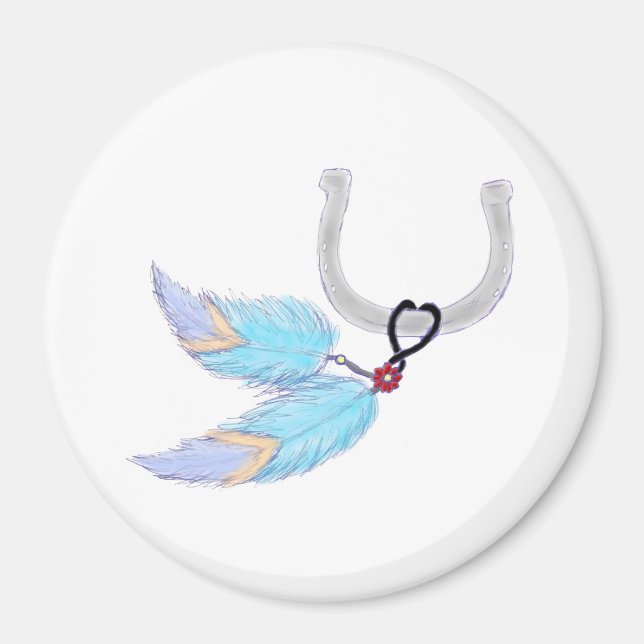 Imán de plumas azules de herradura (Frente)