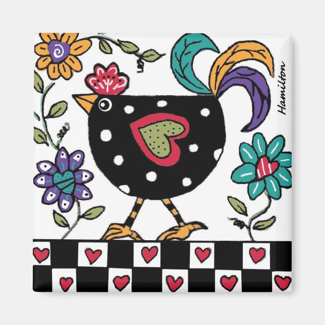 imán de pollo negro (Frente)