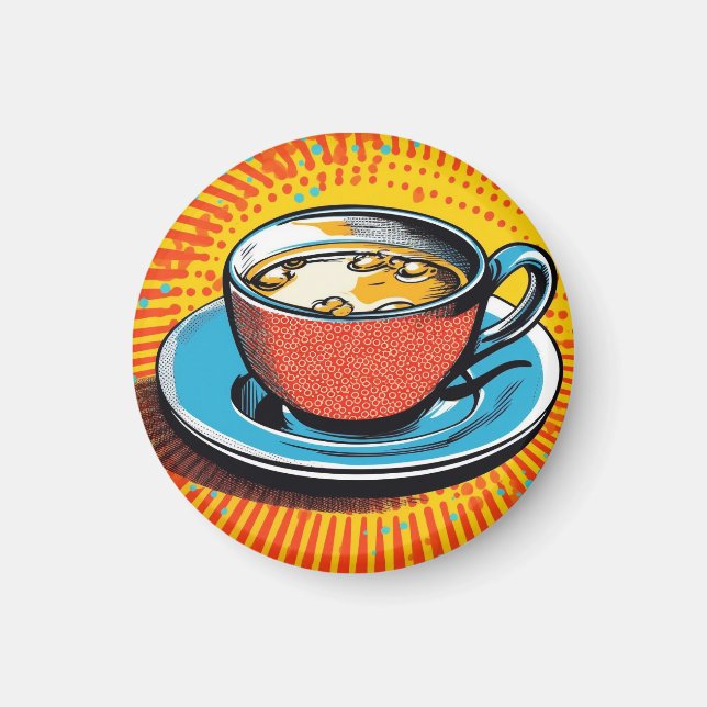 Imán de popart. Taza de té popart (Frente)