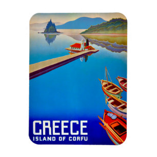 Imán de póster de viaje antiguo de la isla de Corf