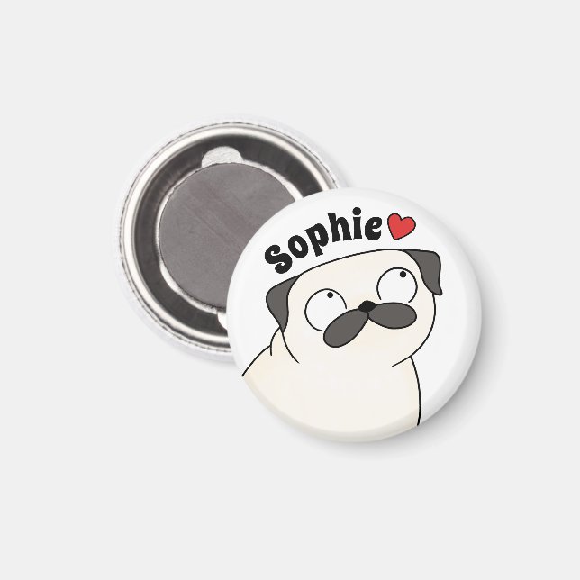 Imán de Pug Personalizado, Imán de Pug con Nombre  (Anverso/Reverso)